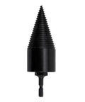 Black woodworking drill bit with tapered threaded cone tip and hex shank