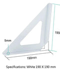 Top Notch Wrought Iron Corner Shelf Bracket, 190x190mm white triangle support for wall mounted storage systems.