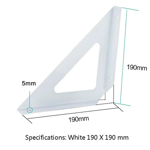 Top Notch Wrought Iron Corner Shelf Bracket, 190x190mm white triangle support for wall mounted storage systems.