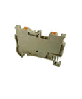 Top Shelf Push In Din Rail Terminal Blocks 20 Amp 600 Volt 12 To 26 Awg Screwless Connectors beige wiring terminal viewed from side.