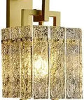 Modern Glass Shade Wall Sconce With Water Ripple Glass, 1 Light, Brass Geometric Frame, Clean Lines For Living Room, Bedroom