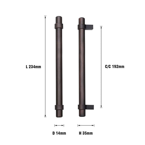 T Bar Cabinet Pulls 10 Pack 7-1/2 Inch Hole Center Oil Rubbed Bronze Drawer Handles with size measurements