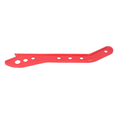 Heavy Duty Plastic Woodworking Push Stick 2 Pack With Grippy Grip And Dead Simple Kickback Defense For Table Saw Router Jointer Workhorse Hands Stay Locked In On Every Cut Rock Solid Build red plastic woodworking push stick shown from side view.