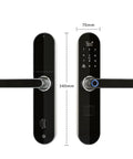 Heavy Duty Fingerprint Smart Digital Deadbolt Lock With Built In Doorbell And Slick Electronic Keypad Access, front and side view.
