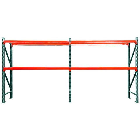 Heavy Duty Steel Pallet Rack Add On Unit 36 Inch Deep By 144 Inch Wide By 96 Inch High Two Tier with orange beams.