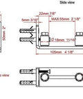 Technical diagram showing front, side, and top views of Barn Door Floor Guide Set Of 2, Stainless Steel Adjustable Wall Mounted Floor Guide.