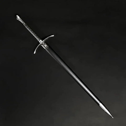 41.25 Inch One Hand Medieval Sword With Dull Carbon Steel Blade, Faux Leather Wrapped Wood Scabbard, Non Battle Ready