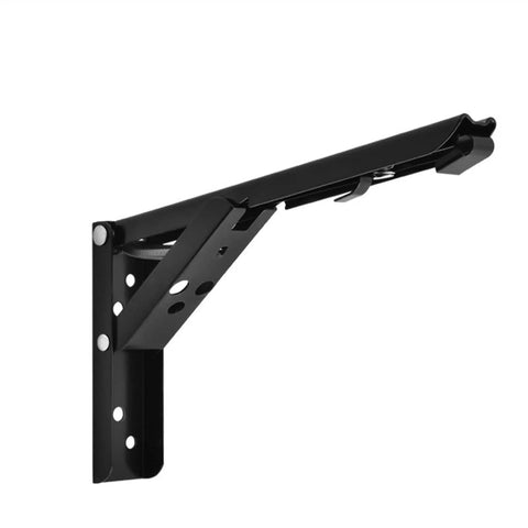 Slick Fold Away Corner Brackets For Wall Shelves And Tables Heavy Duty Support With No Sweat Screw Setup Straight Up Easy Hidden Triangle Mount White 14 Inch Pair in black finish.