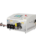 High Precision Automatic 2D Wire Cut Strip And Bend Workhorse with six wheels and digital interface for efficient cable processing.