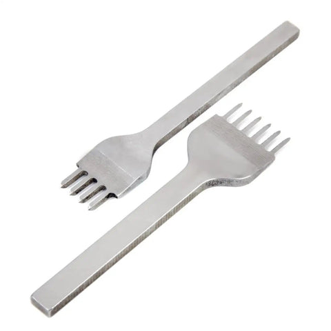 Diamond Leather Chisel Tool Set For DIY Leatherworking Pro Grade Hole Punch Kit with prongs and anti-slip handles on white background