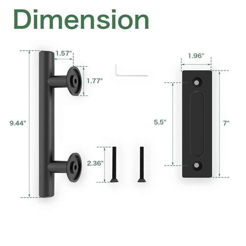 Diagram showing dimensions of 12 Inch Sliding Barn Door Handles And Pulls Double Sided Hardware Set, black aluminum, screws included.