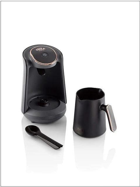 Automatic Turkish Greek Coffee Maker For Home Use 120V US Plug 4 Cup Capacity Black Gold Finish ETL Certified