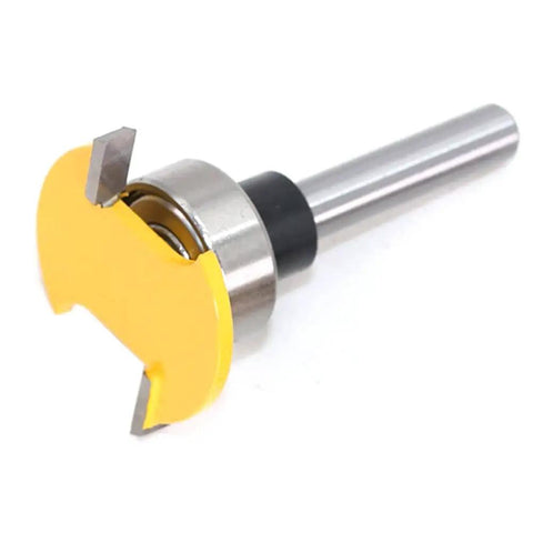 T Slot Router Bit With Bearing For Woodworking One Quarter Inch Shank Slot Cutter, yellow head, steel body, side view