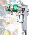 Heavy Duty Shop Workhorse Dual Head Pneumatic Spray Gun With 1.3 Mm Nozzles Pressure Feed Air Paint Tool For Seamless Woodworking Staining And Furniture Finishing Projects, detailed view.