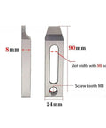 Stainless Steel Jig Holder And Clamp Tool For CNC Wire EDM Machines With M6 M8 M10 Compatibility Pressure Plate, side and front views with measurements