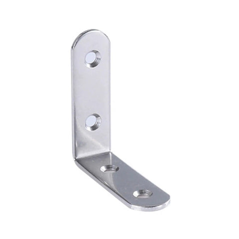 Heavy Duty Rust Proof L Brackets Sling Blades Built Tough For Shelves Walls And Cabinets With Countersunk Screws Slick Stainless Finish, single bracket with rounded edges.