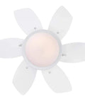 Top view of 24 Inch Ceiling Fan With Light In White Finish, Dimmable LED Fixture, Opal Frosted Glass, Reversible White Blades