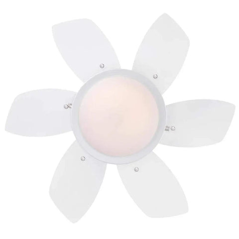 Top view of 24 Inch Ceiling Fan With Light In White Finish, Dimmable LED Fixture, Opal Frosted Glass, Reversible White Blades