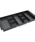 Smooth Operator Under Desk Slide Out Drawer With Split Adjustable Dividers For Pencil And Desk Gear Built For Sit Stand Tables, black, 10-inch wide.