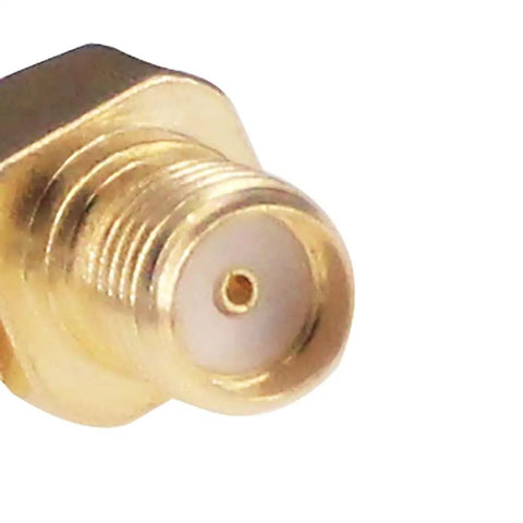 Close-up of gold-plated connector from 3 Pack SMA Male to SMA Female FPV Antenna Adapters Pro Grade Gold Plated Connectors for WiFi