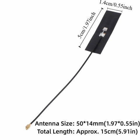 Dual Band FPC Antenna For WiFi 2.4G/5.8GHz, Flexible Antenna With IPEX Connector, adhesive mount, size details shown