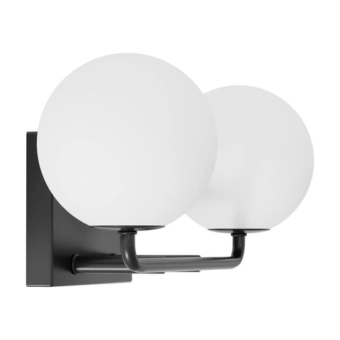 Two Light Mid Century Vanity Lights Over Mirror Matte Black With Milk White Glass Globes Dope Industrial Farmhouse Bathroom Lighting