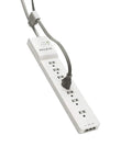 Image of a 7 Outlet Surge Protector Power Strip with 6 Foot Heavy Duty Extension Cord in white, suitable for home, office, and travel.