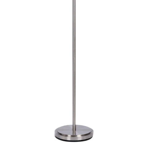 Base and pole of Modern Three Light Floor Lamp With Adjustable Ribbed Glass Shades And Reading Light, brushed nickel finish, 68 inches tall.