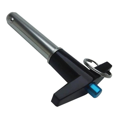 Premium Stainless Steel T Handle Ball Lock Pin With Quick Release Lever For Tough Industrial Maintenance And Construction Site Projects Durable Black 30mm Secure Fastening Tool close-up view highlighting black handle and stainless steel shaft.
