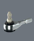 Zyklop Mini 4 Bit Ratchet One Quarter Inch Drive with hex bit shown on a gray background, made of drop-forged steel.