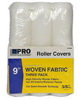 Top Shelf White Woven Paint Roller Cover 9 Inch By Three Eighth Nap For Semi Smooth Walls Hella Tough Kickass Coverage Solid Pick Individually Wrapped Pack Of Three Pro Grade Finish, view of three rollers.