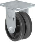 Rigid caster with square metal mounting plate and black V-groove polyurethane wheel (5 x 2 in)