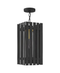 Top Shelf One Light Black Outdoor Pendant Lantern With Satin Brass Accents And Clear Geometric Glass Shade Straight Fire Lighting That Hits Different For Your Front Porch Or Backyard Patio Vibe Upgrade Today, featuring a slatted black metal design.
