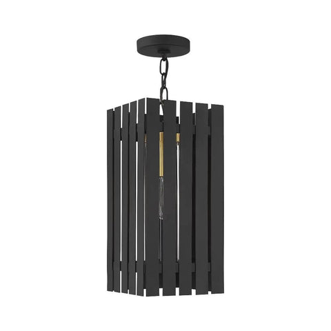 Absolute Must Have One Light Solid Brass Outdoor Pendant Lantern Featuring A Smooth Brushed Nickel Base And Sleek Geometric Clear Glass Cylinder For Instant Patio Vibes And Curb Appeal, black wood slat design.