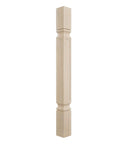 Kent Raised Panel Cabinet Column Hand Carved Rubberwood Three And Three Quarters Inch Deep Three And Three Quarters Inch Wide Thirty Five And A Half Inch Tall Ready To Paint Or Stain Perfect For Kitchen Islands Vanities Fireplace Surrounds Furniture, showing a tall, natural-toned rubberwood column suitable for various home projects.
