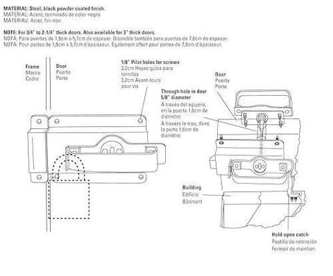 Diagram of Heavy Duty Swinging Door Latch For Interior And Exterior Use With WeatherGuard Protection In Black Auto Latch