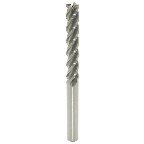 End mill bit, HSS, 8mm cutting diameter, 8mm shank, 4-flute, 100mm total length, side view
