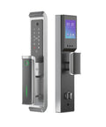 Straight Up Reliable Smart Door Lock With Fingerprint Authentication Waterproof Remote Video Peephole in sleek gray design with keypad.