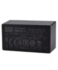 Close-up of Rock Solid Industrial Grade AC-DC Power Module 5W 12V 0.42A, rectangular black casing with labeling visible