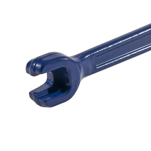 Close-up of Dual Size Lineman's Wrench With Small Openings Five Eighths And Thirteen Sixteenths Inches Forged Bar Steel