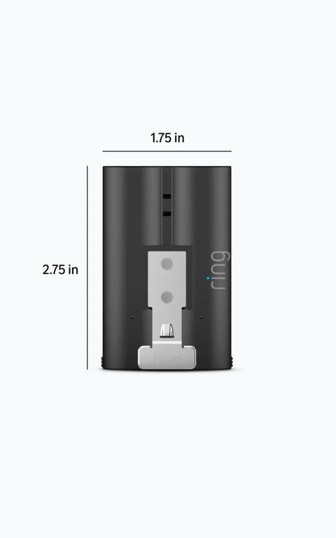 Quick Release Rechargeable Battery Pack Solid Backup Power For Ring Doorbells And Outdoor Cameras, 1.75 in x 2.75 in, black with push tab.
