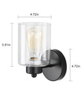 Side view of matte black metal wall sconce with clear glass shade, 5.91 inches high, showcasing bulb fitting.