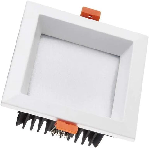 Recessed Lighting Housing Trim Kits Square Recessed LED Downlight Embedded Hole Lamp Indoor Home Living Room Porch Light Commercial Decoration,3000k Warm Light_7w(3000k Warm Light-5w) showing white square trim with orange clip.