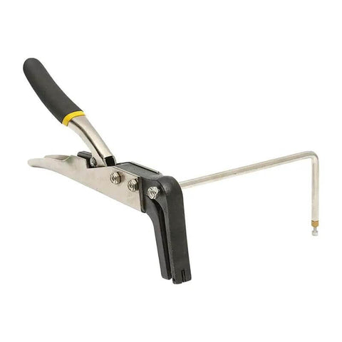 Angular Metal Folding Pliers For Arc And Angle Bending, Steel Channel Letter Tool Clamp with black handle, side view.