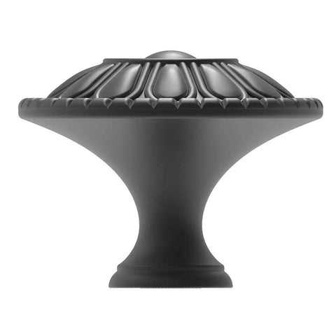 Side view of Four Pack Matt Black Kitchen Cabinet Knobs 1.25 Inch Round Zinc Drawer Knobs With Victorian Floral Pattern for hardware upgrade.