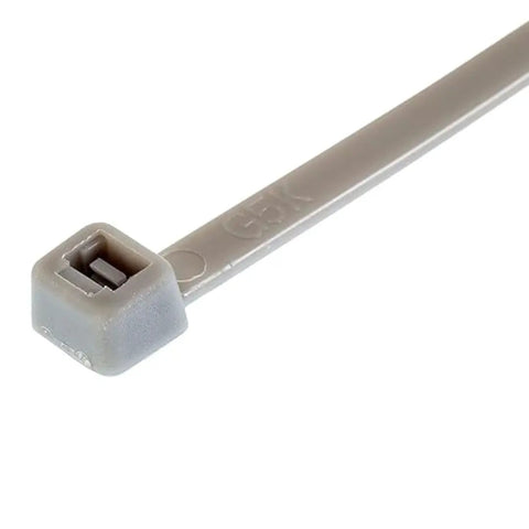 Close-up of Beefy 14 Inch Zip Ties Bulk Pack 1000 Count Heavy Duty Self Locking Cable Tie in gray, showing locking mechanism.