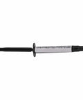 UV Curable Solder Mask Ink For PCB Repair With Needle Set, Fast Curing Pro Grade PCB Paint in a syringe, black applicator, side view.