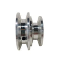 Side view of Aluminum Alloy Double Groove Pulley 40 To 50mm For 8 To 20mm Fixed Bore V Shape Timing Belt Or O Type Belt Motor Shaft Drive 10mm Bore Compatible High Strength Durable, displaying dual grooves