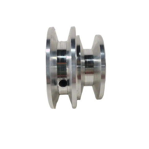 Side view of Aluminum Alloy Double Groove Pulley 40 To 50mm For 8 To 20mm Fixed Bore V Shape Timing Belt Or O Type Belt Motor Shaft Drive 10mm Bore Compatible High Strength Durable, displaying dual grooves