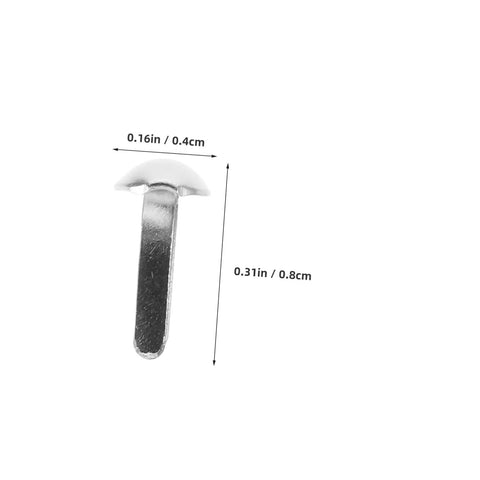 Close-up view of a single mini iron brad with measurements, from Mini Iron Brads For DIY Projects 100 Pack Paper Craft Fasteners For Shadow Puppet Making Kit And Scrapbooking Embellishments Repairs Metal Fasteners For Craft Junkies.
